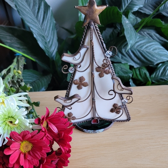 Vintage Other - Vintage Stained Glass Metal Christmas Tree with Birds and Star